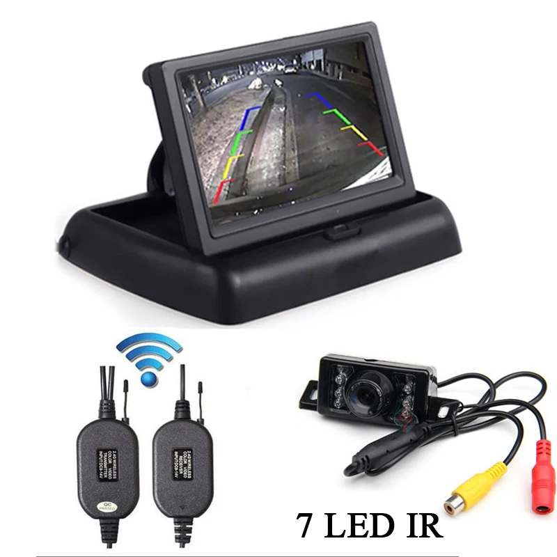 Wireless Car Reverse Rear View Backup Night Vision Camera Kit+ hd 4.3 inch TFT LCD Monitor mirror parking Car