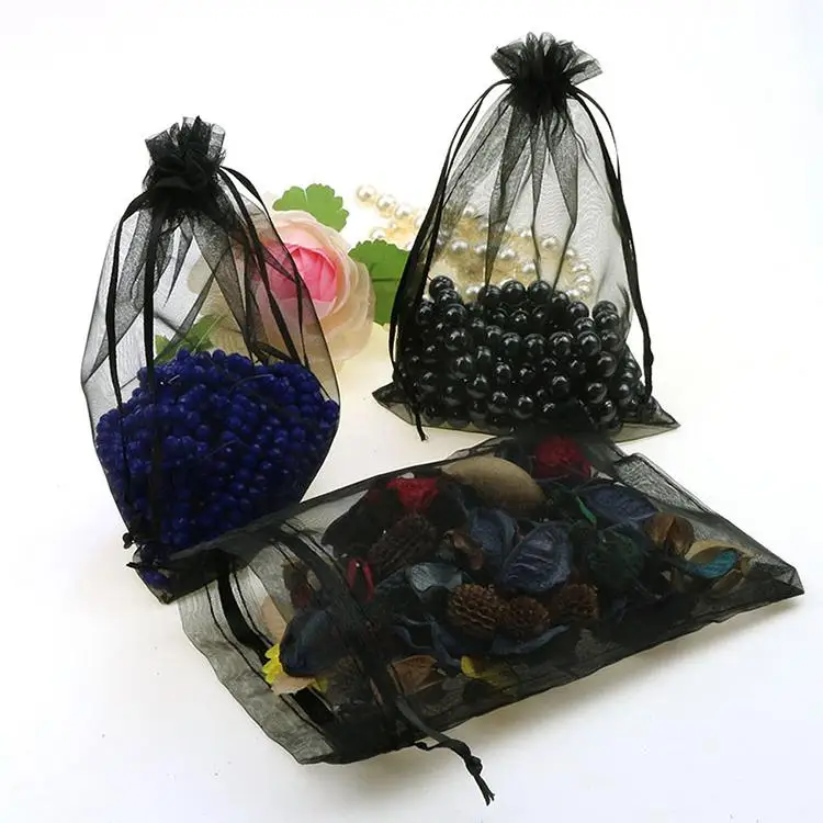 13x18cm Black Organza Jewelry Bags Wedding Favor Gift Bags Cheap Organza Pouches Custom Logo Printing 100pcs/lot  Wholesale