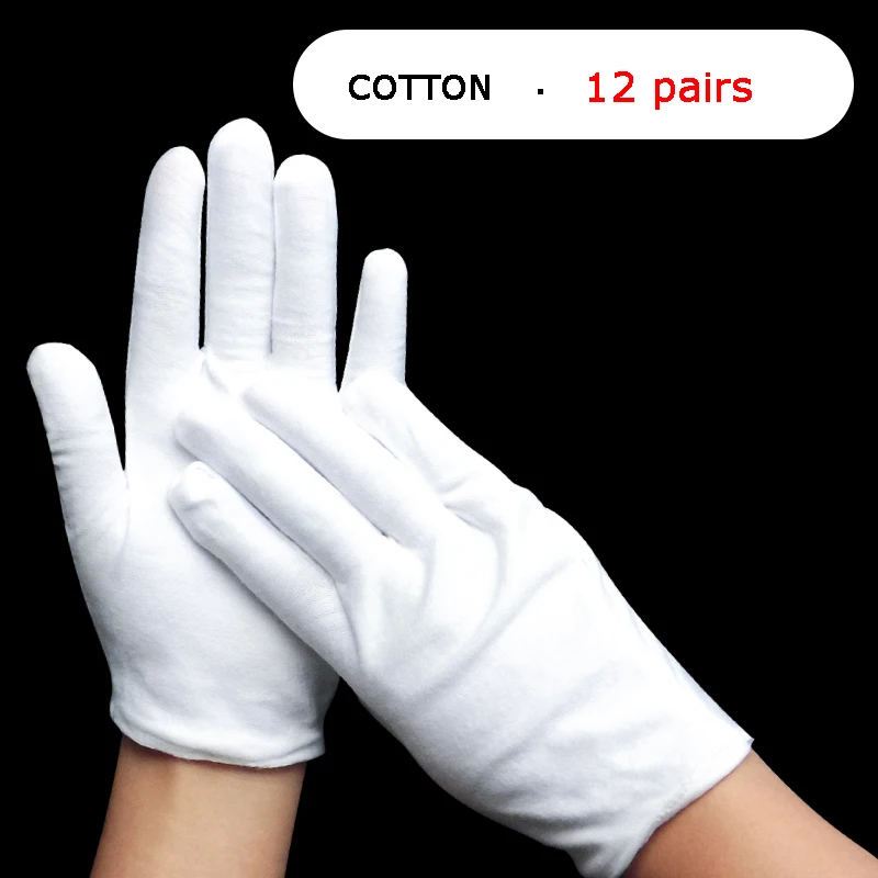 12pairs White Work Gloves Cotton Sweat-absorbent Thin/thick Wear-resistant Comfort Sweat-absorbent Factory Work Gloves