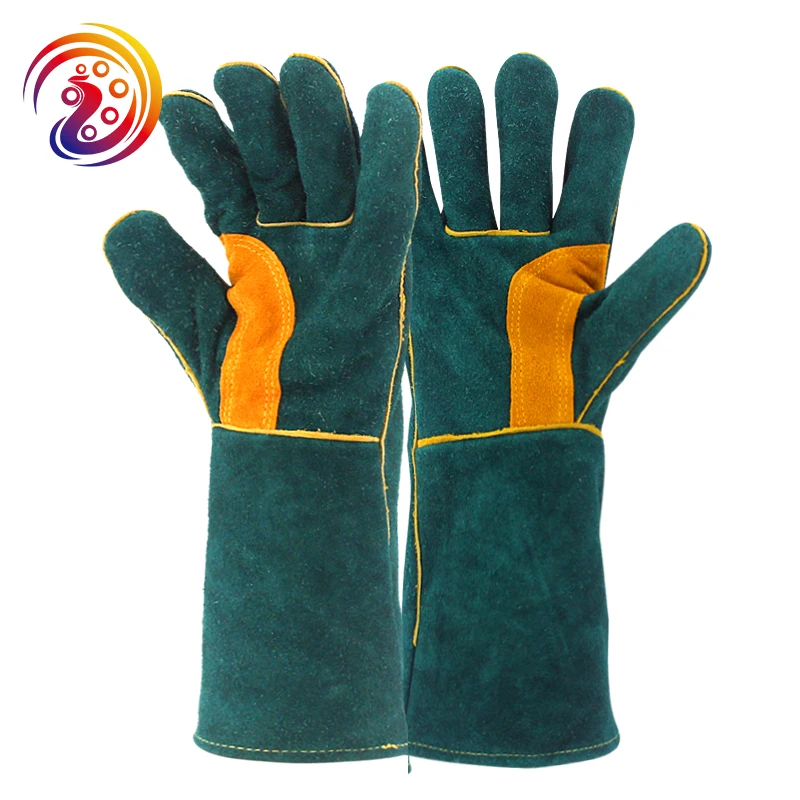 Men Welding Gloves Cow Split Leather Long Welders BBQ Gloves Barbecue Heat Resistant Work Glove HY038