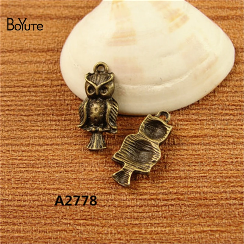 BoYuTe (200 Pieces/Lot) 18*8MM Antique Bronze Plated Owl Charms for Jewelry Making Diy Handmade Crafts Animal Owl Pendant charms