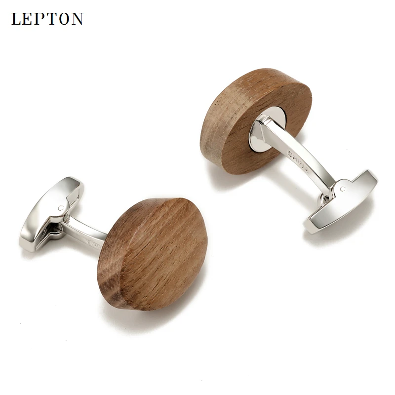 Low-key Luxury Walnut Wood Cufflinks For Mens High Quality Lepton Square & Ellipse walnut Cuff links Men Shirt Cuffs Cufflink