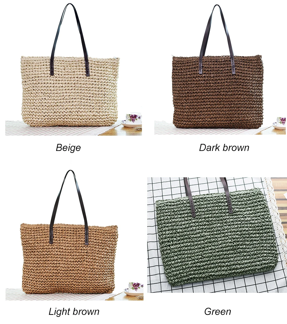 Frauen Handtasche Sommer Strand Tasche Rattan Gewebt Handarbeit Gestrickte Stroh Große Kapazität Totes Leder Frauen Schulter Tasche Böhmen Neue – Detail 9
