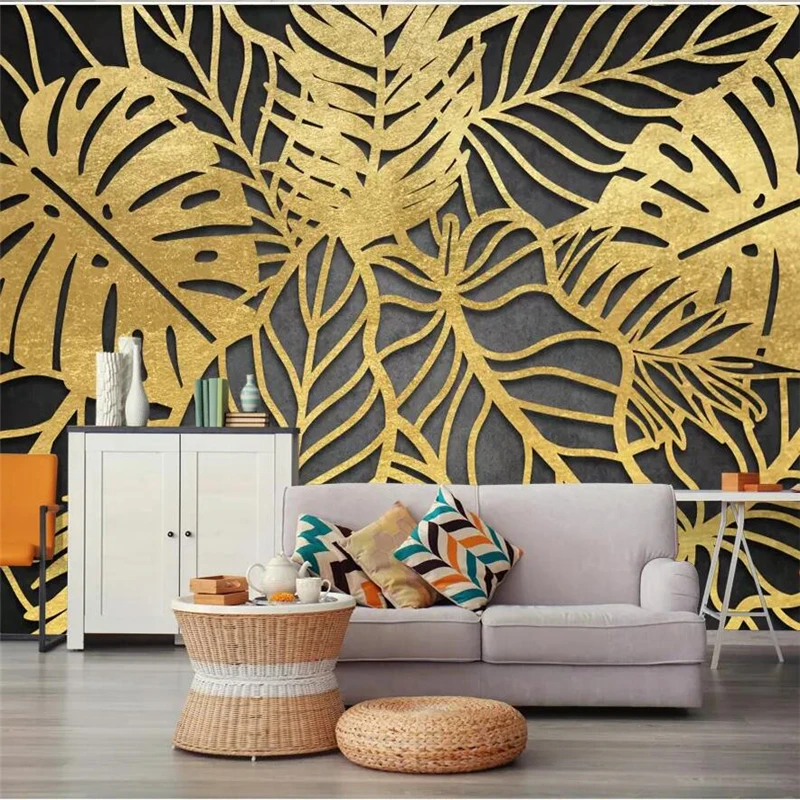 beibehang Custom wallpaper 3d photo mural Nordic rainforest golden platinum banana leaf papel de parede TV background wallpaper