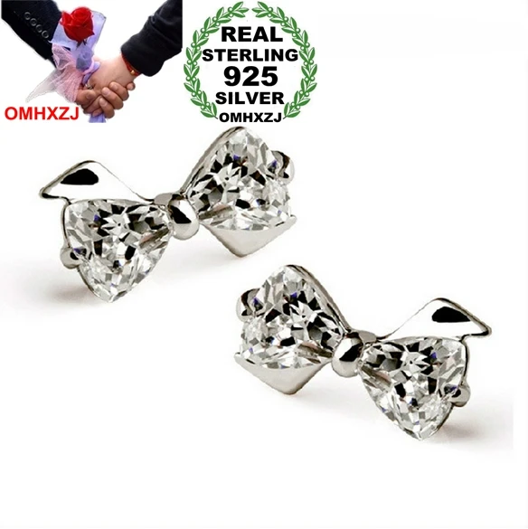 OMH wholesale Fashion jewelry bowknot crystal 925 sterling silver Stud earrings YS47