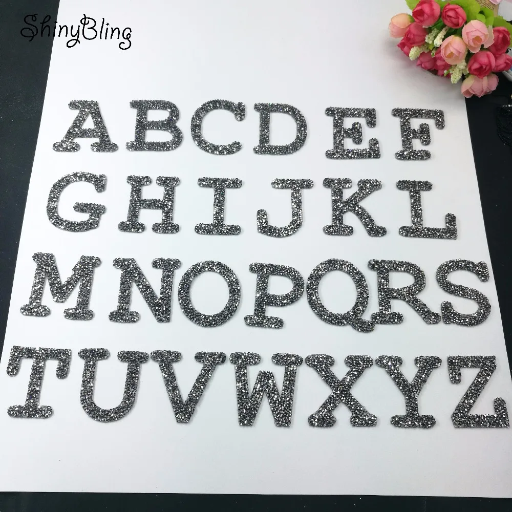 26 glass Rhinestone English Alphabet Letters Strass Iron On Patch For Clothing Badge Paste For Clothes Hat Bag Pant shoes