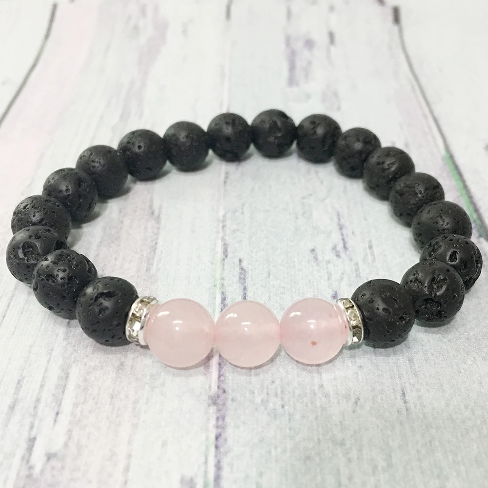 

MG0417 Natural Lava Stone Yoga Bracelet for Women 8 mm Rose Quartz Bracelet High Quality Handmade Energy Jewelry Wholesale