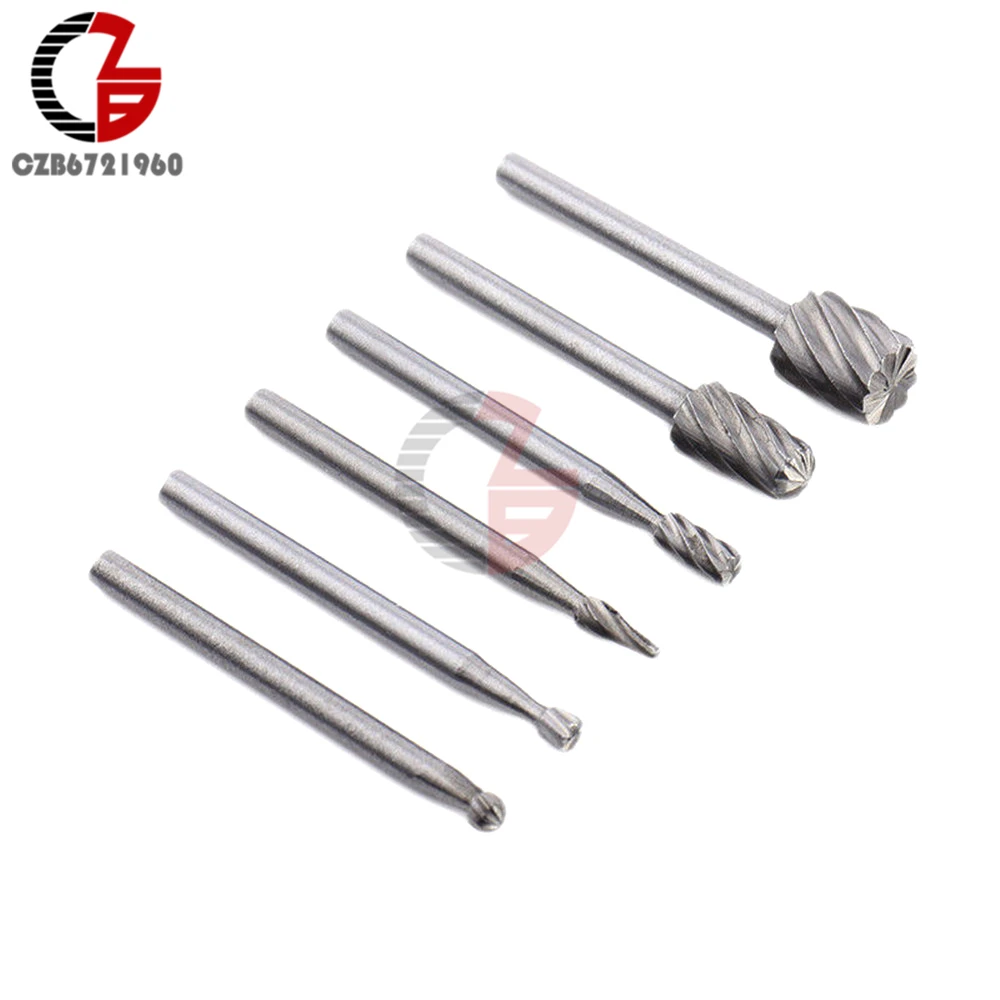 6Pcs/Set HSS Rotary Tools Wood Burrs Milling Cutter MultiPro Drill Woodworking Carving Tools Kit for Metal Micro Drilling