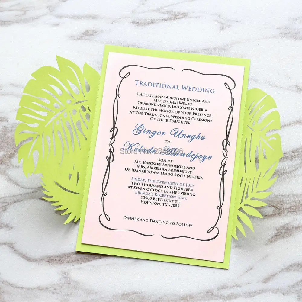 Customized Tropical wedding invitation ,Laser Cut Wedding Invitation,  personalized printed folded cards