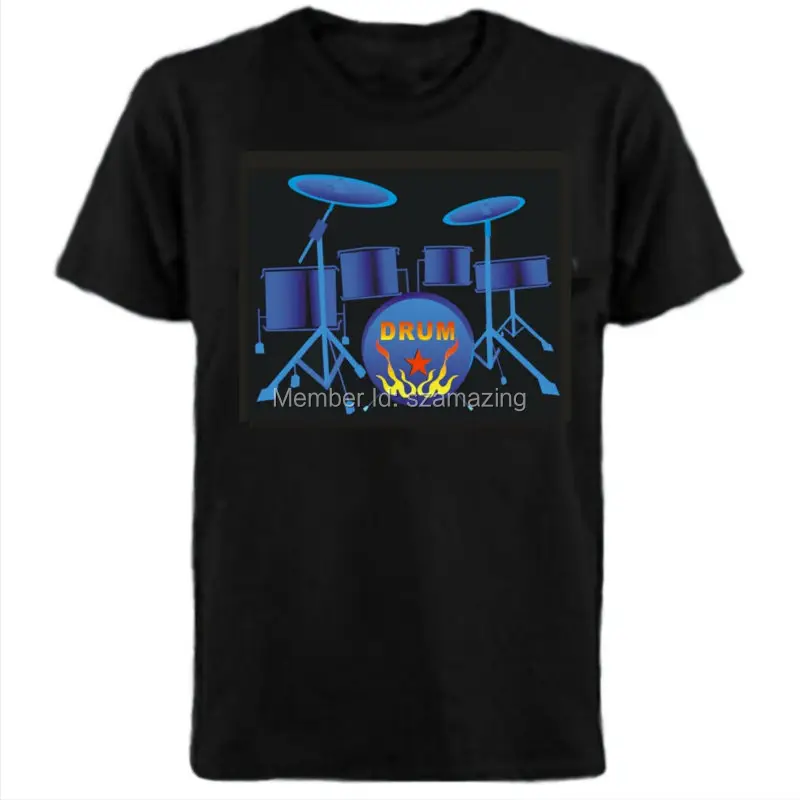 

Sound Activated drum design el flashing shirt with 4pcs AAA battery inverter Free Shipping