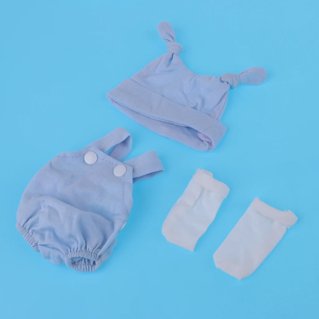 Adorable Rompers Suspender Trousers and Hat and Socks Outfits for 10/11 inch Reborn Baby Newborn Girl or Boy Dolls Clothes