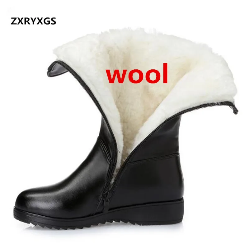 ZXRYXGS Brand Boots Plush Wool Genuine Leather Shoes Woman Warm Snow Boots 2024 Plus Size Winter Shoes Knight Boots Women Boots