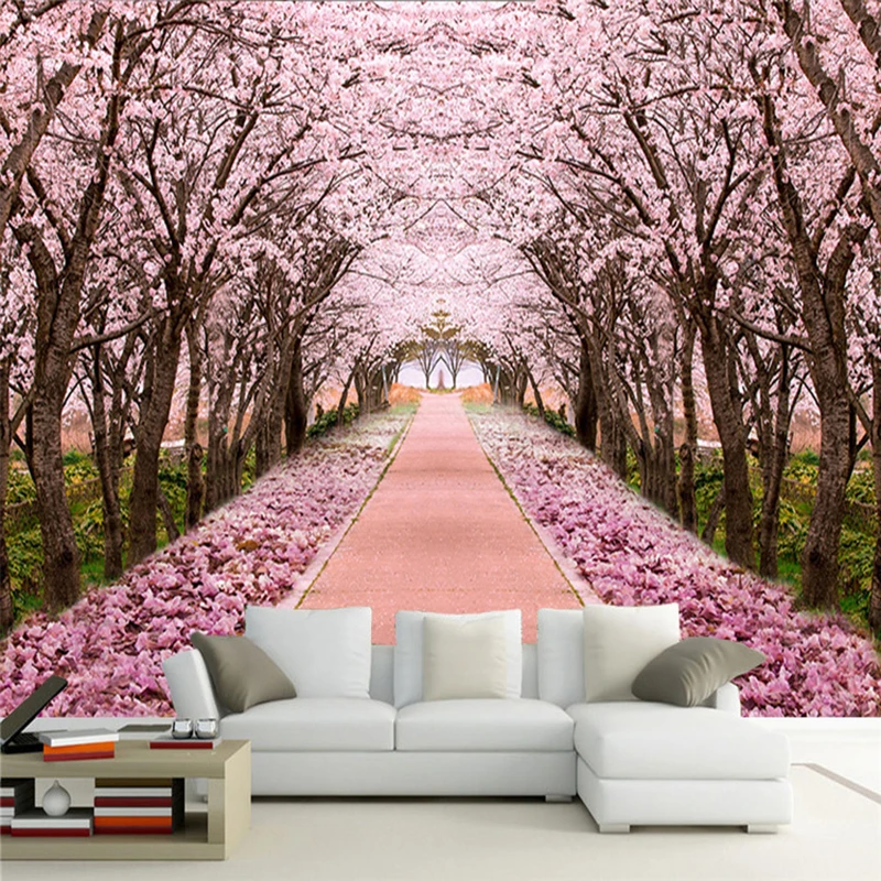 Custom Size Wallpaper 3D Romantic Space Extension Cherry Tree Mural Living Room TV Sofa Home Decor Painting Papel De Parede 3D