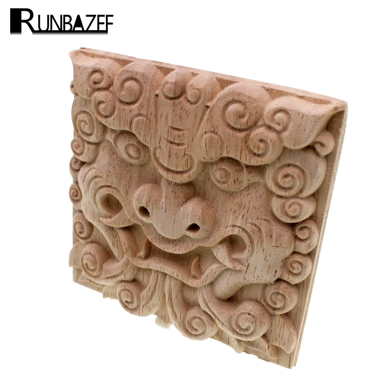 RUNBAZEF Vintage Unpainted Wood Carved Corner Onlay Applique Frame For Home Furniture Wall Cabinet Door Decor Crafts