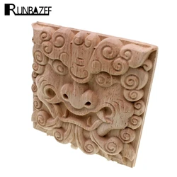 RUNBAZEF Vintage Unpainted Wood Carved Corner Onlay Applique Frame For Home Furniture Wall Cabinet Door Decor Crafts