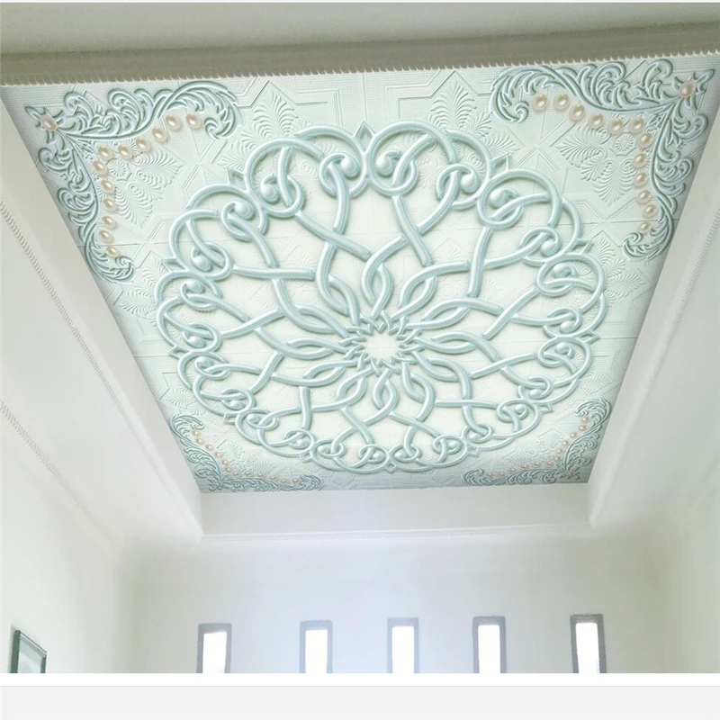 wellyu Custom wallpaper 3d обои light blue three-dimensional luxury European pattern ceiling wall 3d wallpaper papel de parede