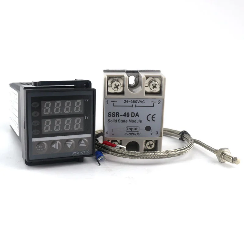 REX-C100 Digital PID Temperature Controller SSR Output  0-400C with 1m Thermocouple K SSR 40A