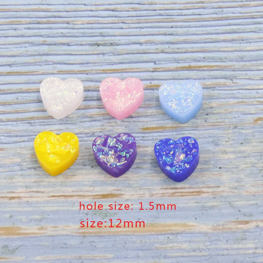 Fnixtar 20Pcs 1.5mm Hole 12mm Heart Opal Stone Trendy Charms Love Heart Shape Synthetic Opal Charms For DIY Necklace Bracelets