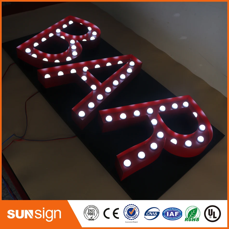 3D marquee letter lights stainless steel light bulb letter signs exterior waterproof shopfront signs