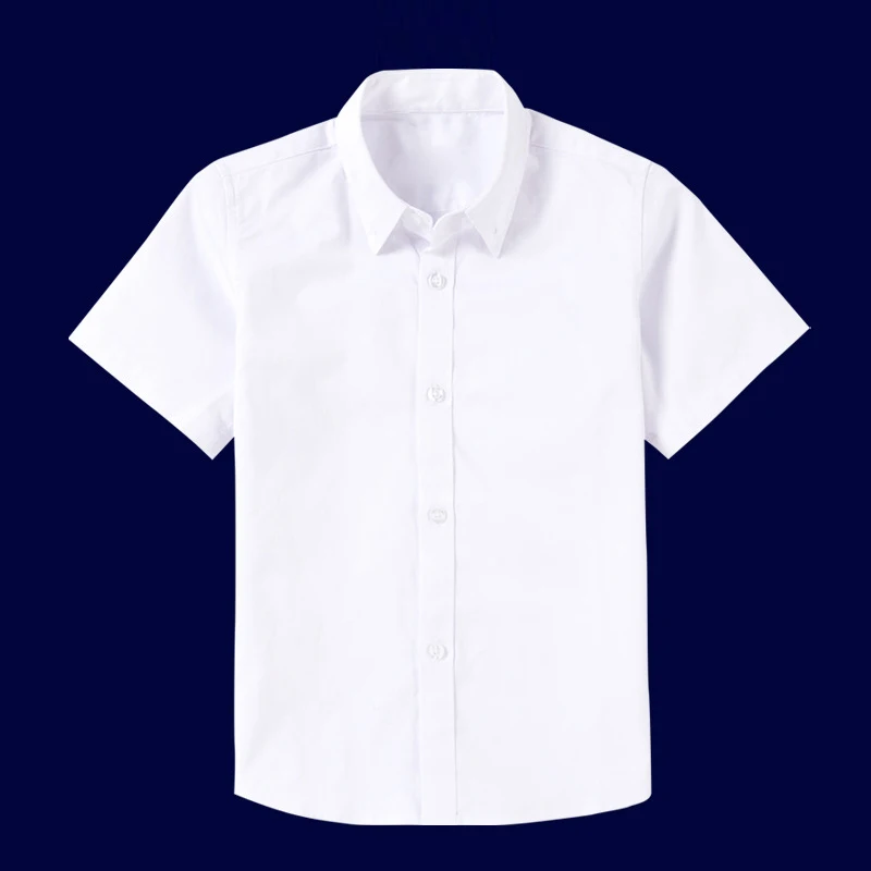 Boys White Shirts for Kids Clothes Solid Cotton Short Sleeve Formal Shirts Teenagers School Uniform 6 8 10 12 14 Years Vestidos