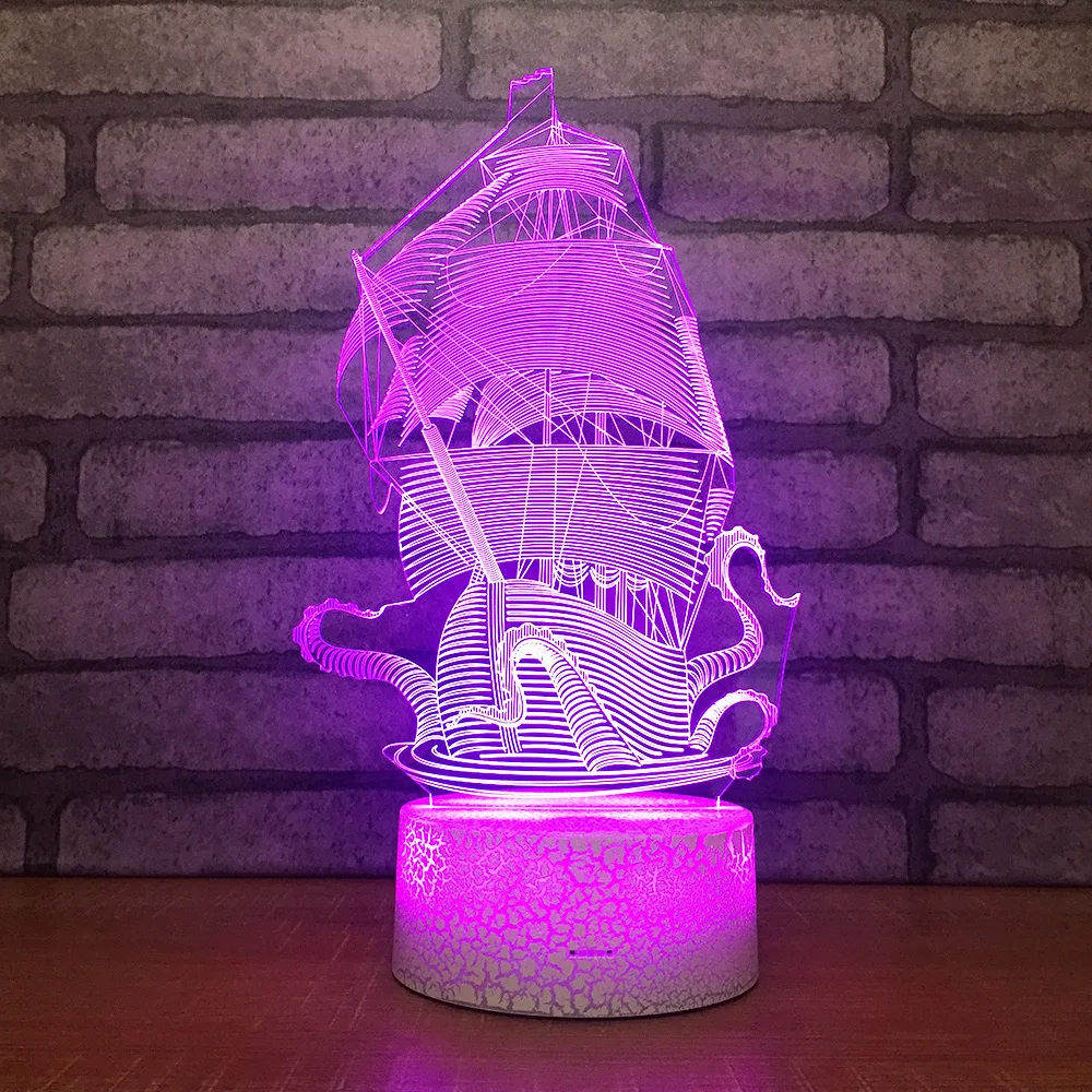 Sailboat Colorful 3d Table Lamp Led 3d Stereo Business  Desk Lamp Christmas decorations gift for baby room lights wholesal