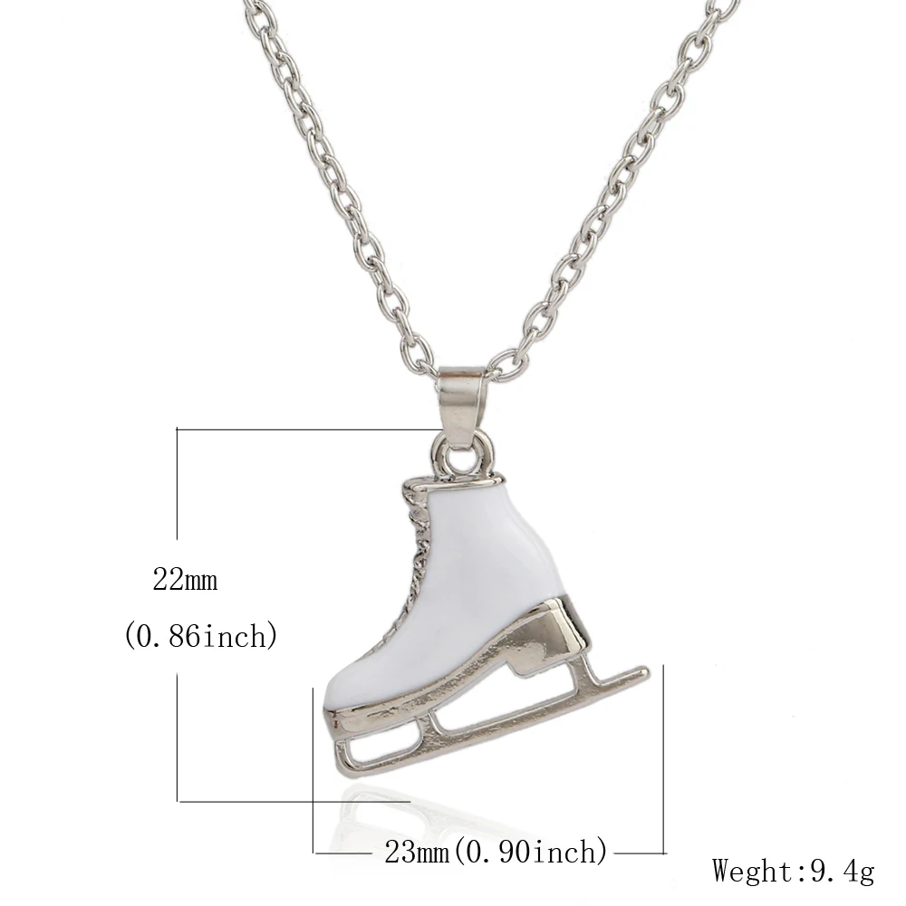 Skyrim Fashion White Enamel Ice Skates Shoes Pendant Necklace Jewelry for Women Classic Long Chain Sweater Necklaces Gift