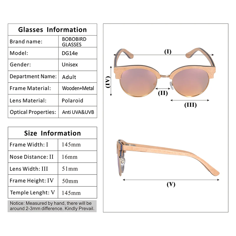 BOBO BIRDไม้แว่นตากันแดดผู้หญิงPolarized Sunแว่นตาUV400ไม้กล่อง