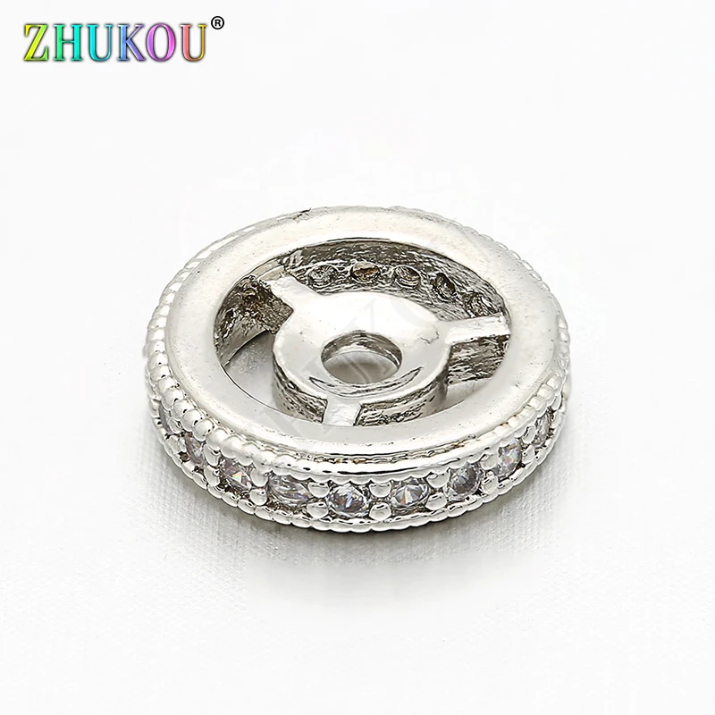 12mm Brass Cubic Zirconia Wheel Beads Charms for DIY Jewelry Findings Making, Hole: 2mm, Model: VZ132