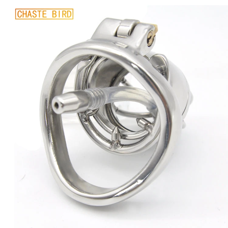 CHASTE BIRD Male Stainless Steel Cock Cage Penis Ring Chastity Device catheter with Stealth New Lock Adult Sex Toys A277