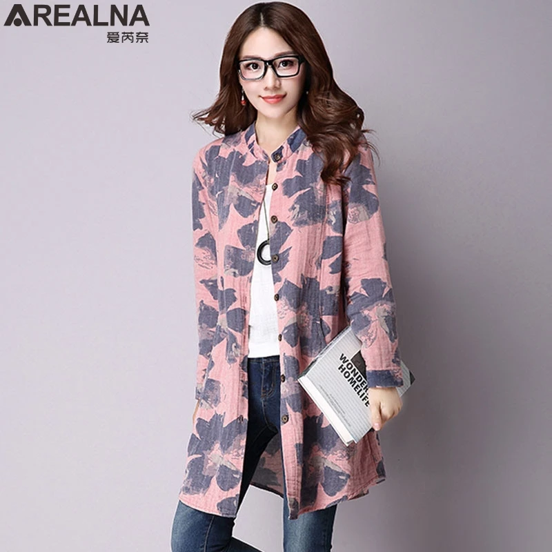 Ladies Long Tops Women Tunic Vintage Floral Cotton Linen Kimono Cardigan Women's Long Blouses New Korean Fashion Clothing Blusas