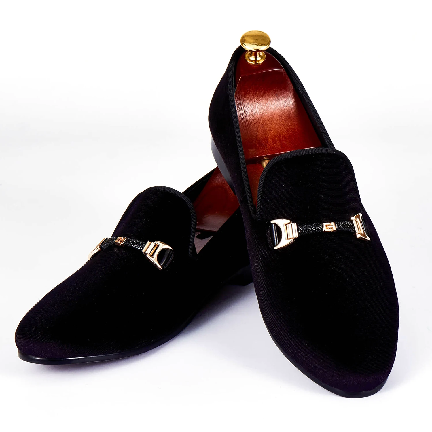 

Harpelunde Men Buckle Strap Classic Shoes Handmade Wedding Shoes Black Velvet Loafers Size 6-14