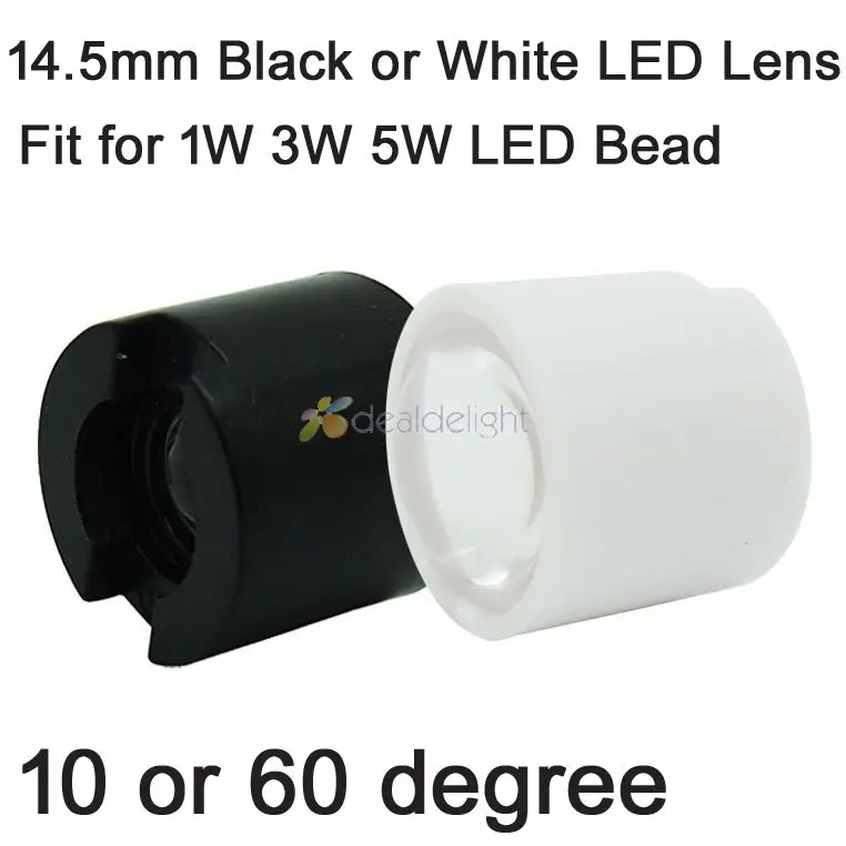 10pcs 14.5mm Optical PMMA LED Lens Reflector Collimator 10 degree or 60 Degree  Black or White Holder for 1W 3W 5W LED Emitter