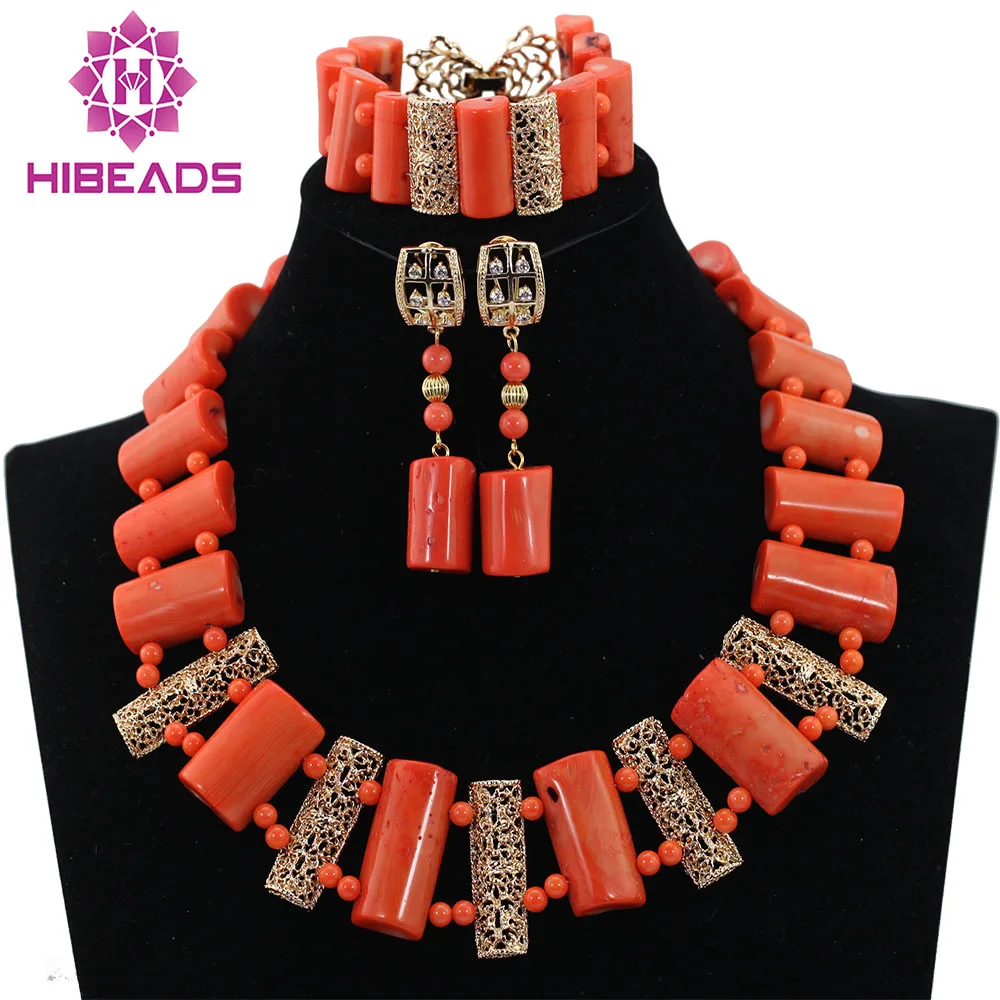 

NEW African Coral Beads Statement Necklace Set Real Coral Jewelry Necklace Earrings Set for Wedding Nigeria Free Shipping ABL152