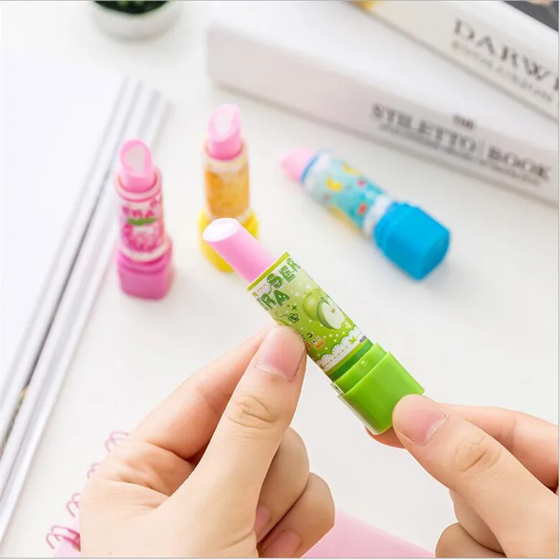 1Pcs/lot Korean Stationery Eraser Lipstick Modeling Rubber Cute Style Pupils Stationery Erasers Office School Supplies