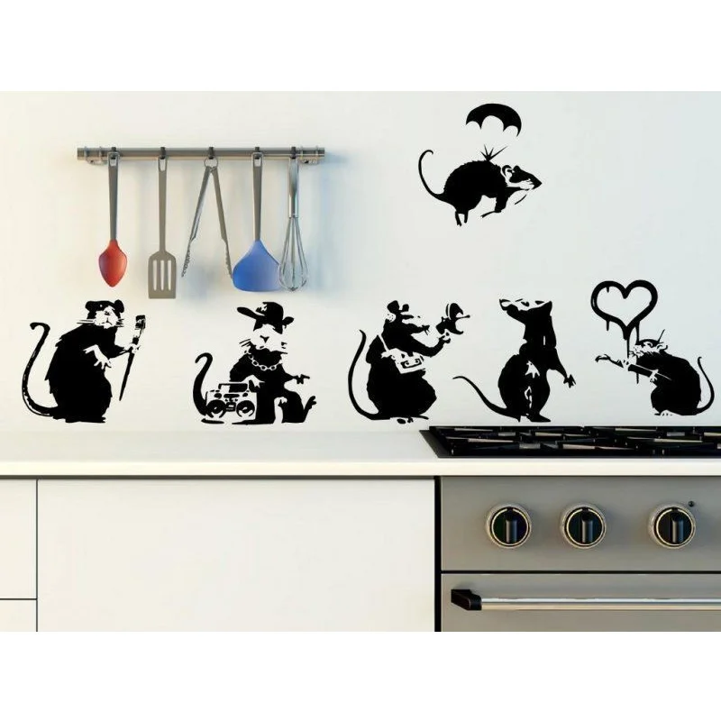 Banksy Large Collection Of Rats Version 2 - Set of 6 Rats Wall Stickers