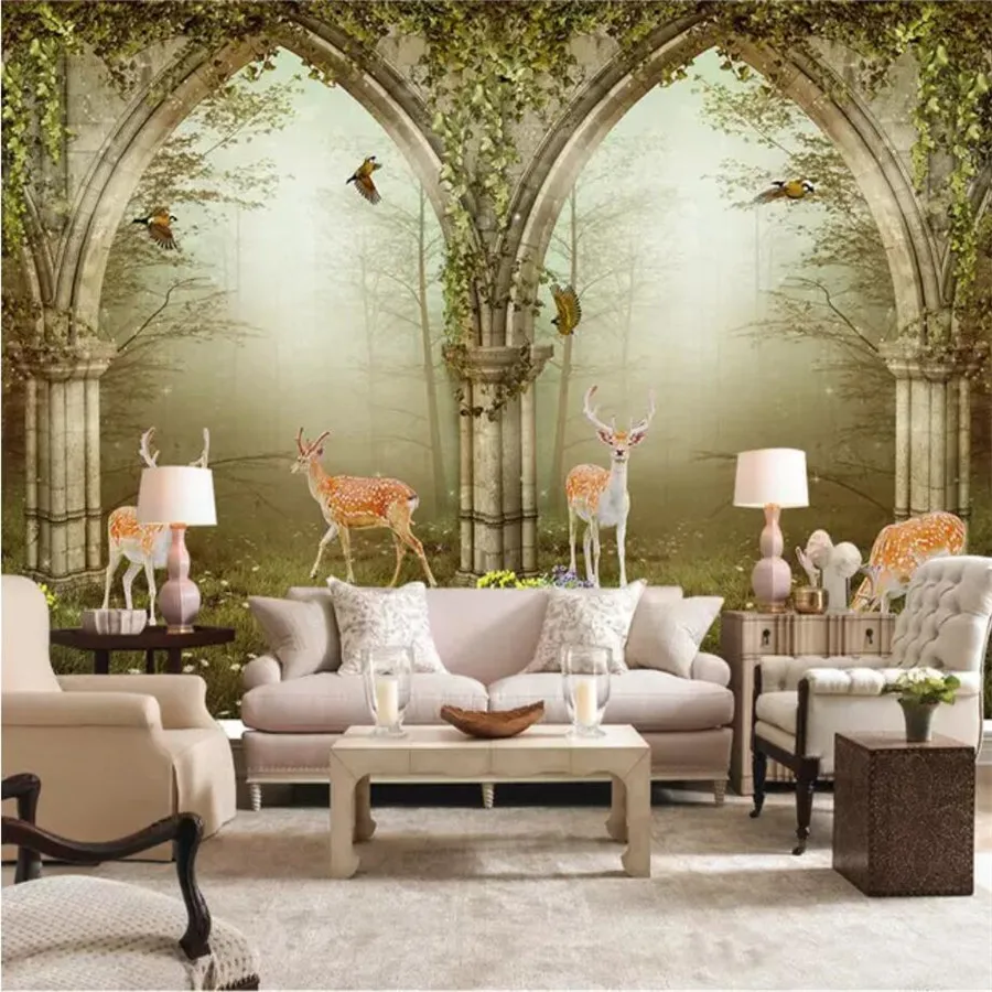 beibehang Custom wallpaper 3D Photo mural European Style Pastoral Flower Vine Forest Deer Sofa TV Background Wall paper 3d Mural