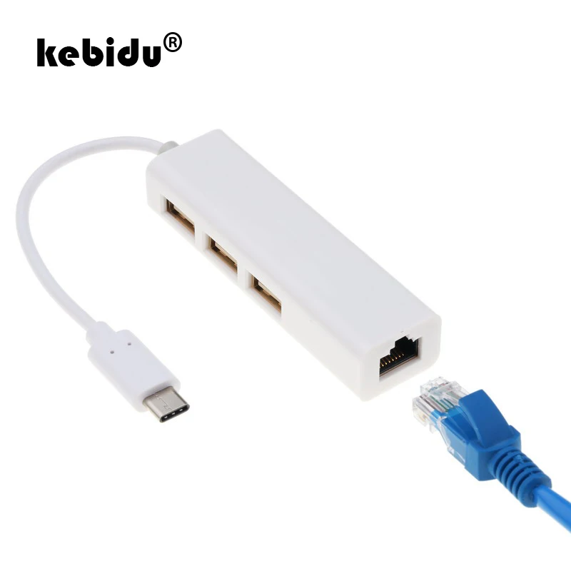 Kebidu الساخن 3 منافذ نوع C إلى USB HUB دعم إيثرنت LAN RJ45 مهائي كابلات بطاقة الشبكة USB 2.0 نقل البيانات محول