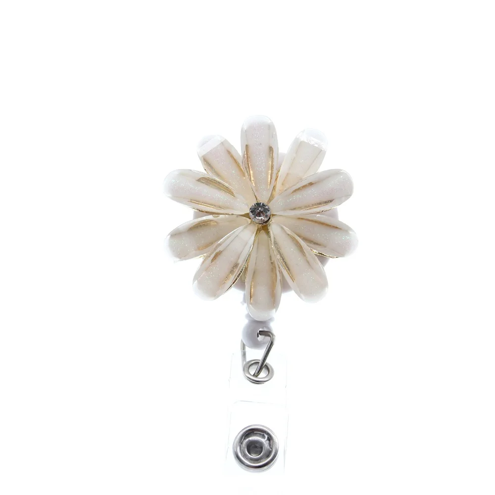 Rhinestone snowflake retractable badge holder flower nurse badge reel