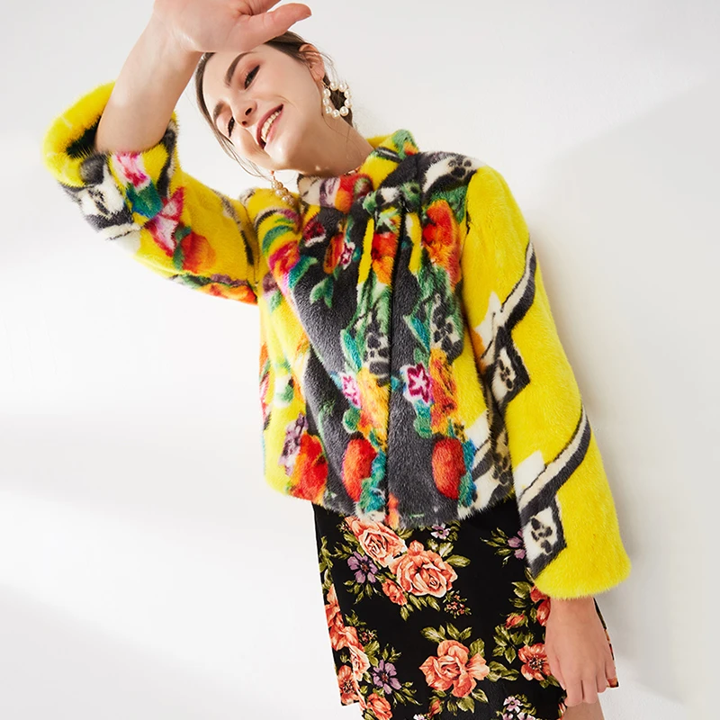 Futro z norek Ftangaiur, nowy import na zimę, aksamitne futro z norek, damski płaszcz z kołnierzem mandaryńskim, wzór, dopasowany płaszcz z norek, krótkie płaszcze damskie z prawdziwego futra norek