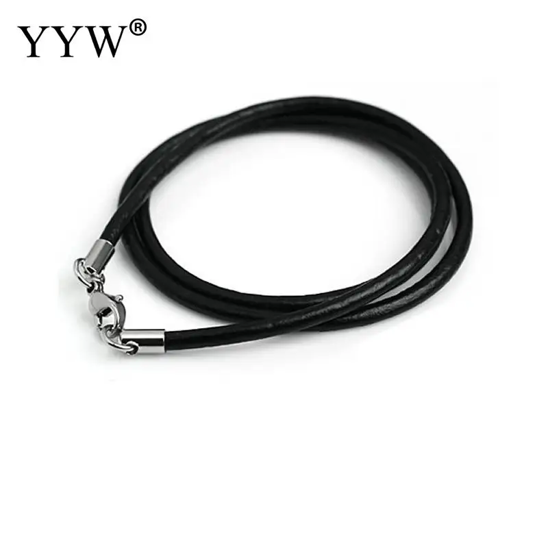 

10pc 2/3mm High Quality Real Black Cowhide Leather Cord Necklace with Stainless Steel Lobster Clasp Charm Choker Making Rope 18"