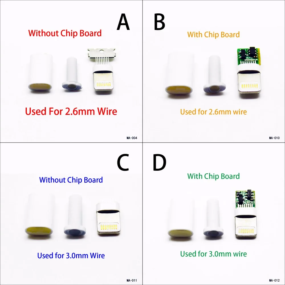 ABCD 4 Tipe 4 Buah/Lot Lightning Dock USB Plug dengan Papan Chip atau Tidak Pria Konektor Las Data OTG Line Antarmuka DIY Kabel Data