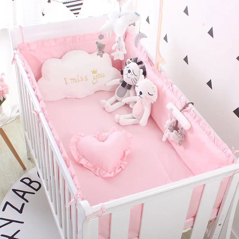 Princess Pink 100% Cotton Baby Bedding Set Newborn Baby Crib Bedding Set for Girls Boys Washable Cot Bed Linen 4 Bumpers+1 Sheet