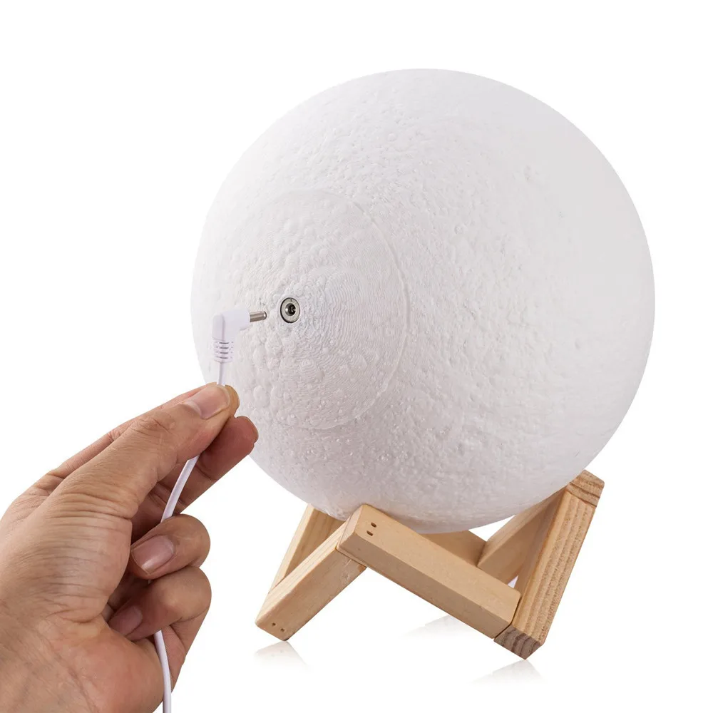 Lámpara de Luna 3D, luz nocturna impresa, Control remoto/Touch LED, bola de globo de luz de luna Lunar con Base de soporte de madera para dormitorio de niños