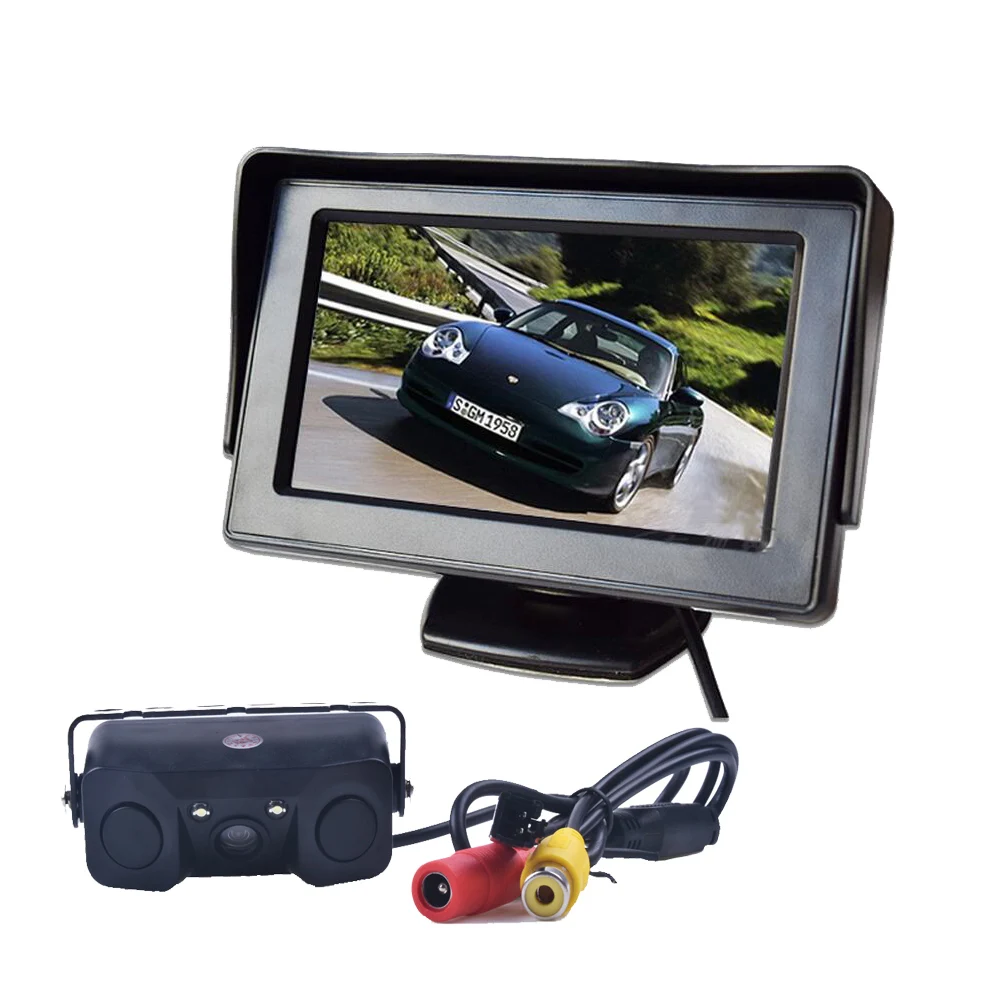 

3in1 Video Parking Assistance Sensor Backup Radar With Rear View Camera + 4.3 inch LCD Car Rearview Mirror Monitor Video Parking