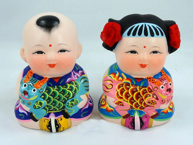 1 Pair Clay Figurines Boutique China Local Characteristics Folk Art Handmade Gift