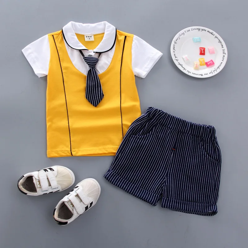 

Summer Kids Short Sleeve Set Baby boy casual striped tie T-Shirt + Shorts Set 2 pieces