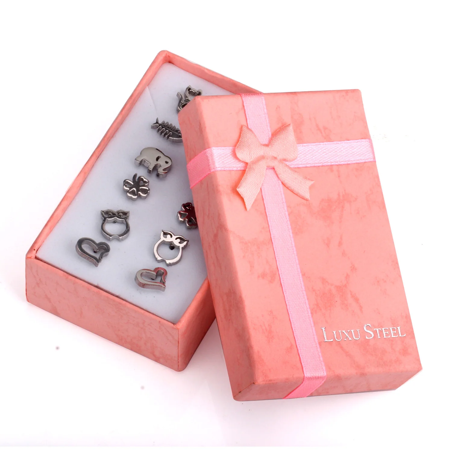 LUXUSTEEL 6Pairs/Box Monday to Saturday Mixed Style Earring Sets Flower/Elephant/Fish/Heart  Stud Earrings Female Collier