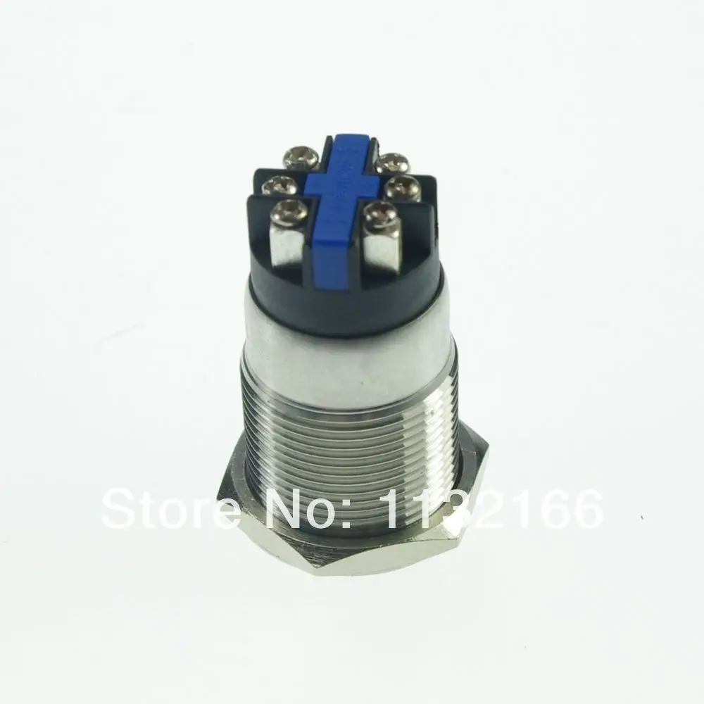 19mm LED Color Blue Stainless Steel Dot illuminated Momentary Push Button Switch 1NO 1NC 6 Pin Screw 6/12/24/36V/48V/110V/220V