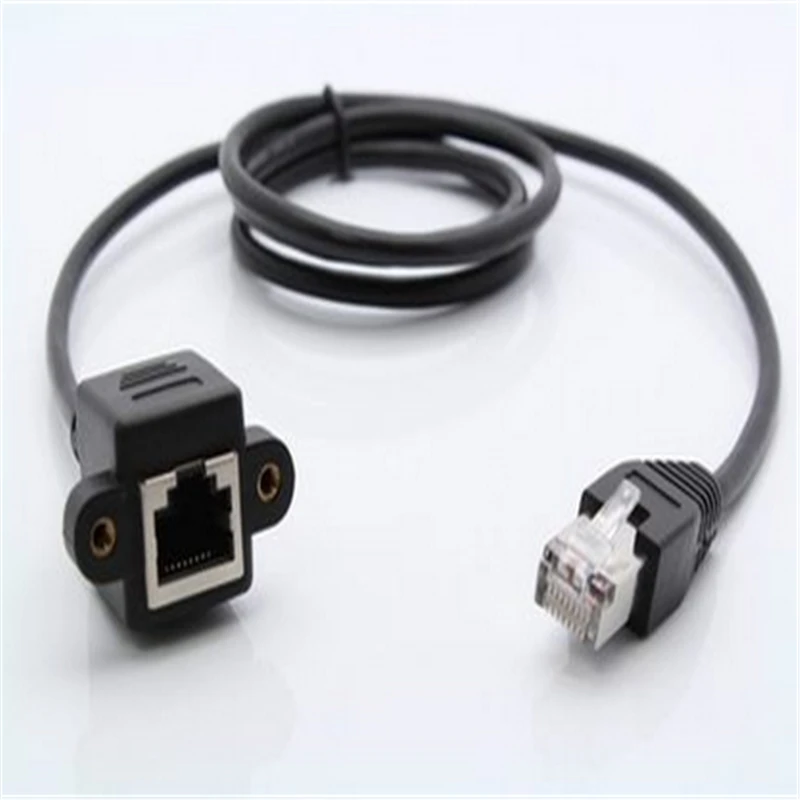 1pcs 30cm 8Pin RJ45 Cable Male to Female Screw Panel Mount Ethernet LAN Network 8 Pin Extension Cable