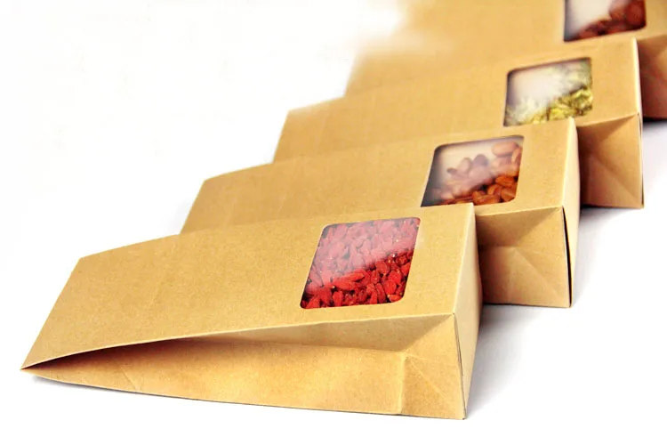 10*23.5*6cm 20pcs Quality packaging Kraft paper Stand Up bag Food Square window box Bags of nuts/Tea/Cake/Cookies/Coffee bags